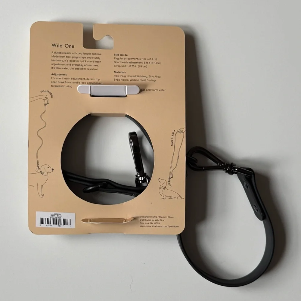 Wild One Waterproof Dog Leash (Standard Size) & Poop Bag Carrier Set - Black